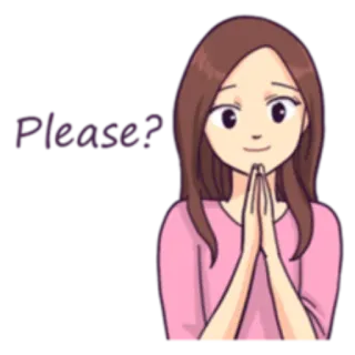 🙏 Please? cute, pleading, request, begging, woman, cartoon telegram sticker