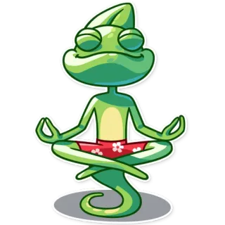 🙏 chameleon, yoga, meditation, relaxation, animal, green, cartoon telegram sticker