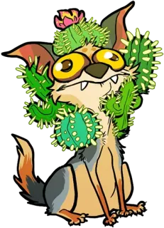 👒 狗, 仙人掌, 动物, 沙漠, 卡通, 插图, 搞笑, 可爱 telegram sticker