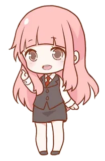🤝 Chibi, Anime, Cartone animato, Ragazza, Capelli rosa, Carino, Affari telegram sticker