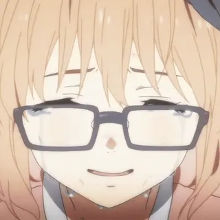 🍧 crying, sad, anime, girl, emotional, tears, eyeglasses whatsapp sticker
