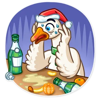 😰 duck, drunk, christmas, party, holiday, alcohol, cartoon telegram sticker