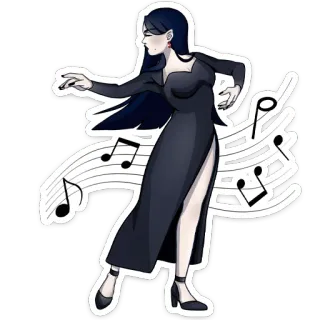 💃 женщина, платье, музыка, ноты, танцы, длинные волосы, стикер whatsapp sticker