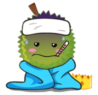 🤒 durian, chory, termometr, owoc, kawaii, kreskówka telegram sticker