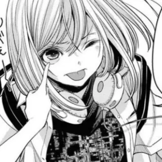 🔪 Anime, Dziewczyna, Manga, Słuchawki, Słodkie, Mrugnięcie, Język whatsapp sticker