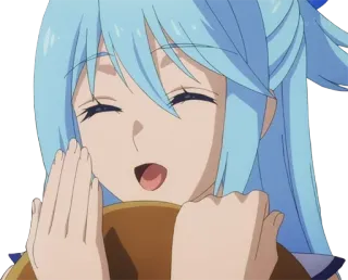 ☺️ Aqua Anime, Lucu, Gadis, Rambut biru, Senang telegram sticker