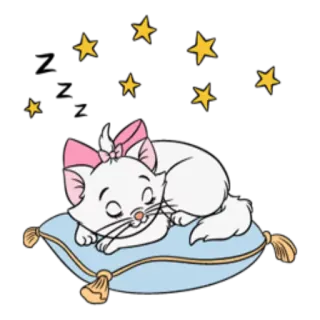 👒 Marie The Aristocats Marie, Los Aristogatos, Disney, gato, durmiendo, estrellas, dibujos animados, gatito telegram sticker