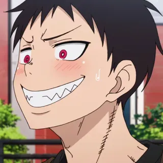 🧯 Shinra Kusakabe Fire Force anime, character, smile, red eyes, Shinra Kusakabe, Fire Force telegram sticker