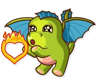 😘 dragão, fofo, adesivo, desenho animado, coração, fogo telegram sticker
