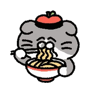 🥚 gato, comiendo, fideos, kawaii, dibujos animados, comida telegram sticker