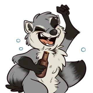 😁 raccoon, animal, cartoon, beer, celebration, party whatsapp sticker