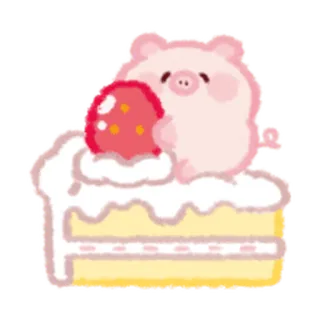 😉 돼지, 케이크, 딸기, 디저트, 귀여운, 카와이, 동물 telegram sticker
