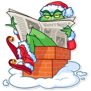 🧐 The Grinch How the Grinch Stole Christmas! Where's Santa? Grinch, Navidad, Santa Claus, Periódico, Chimenea, Dibujos animados whatsapp sticker