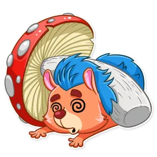 😵 Cartone animato, Riccio, Fungo, Confuso, Animale, Carino telegram sticker