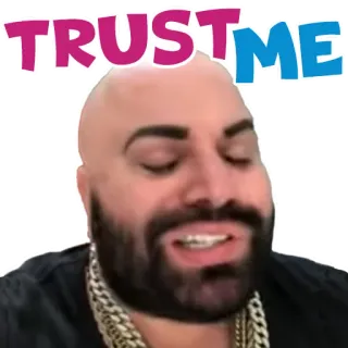 👌 TRUST ME доверие, лысый, мужчина, ожерелье, мем, оптимизм whatsapp sticker
