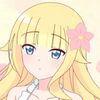 ☁️ chica anime, lindo, dibujos animados, pelo rubio, flor, ojos azules whatsapp sticker