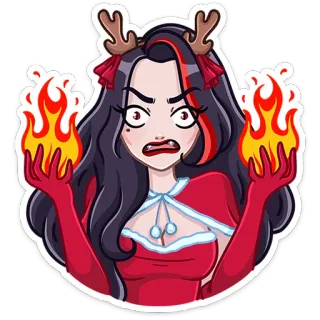 😠 stiker, kartun, wanita, marah, natal, rusa kutub, api, liburan telegram sticker