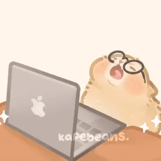 ✨ kapebeans. gato, laptop, óculos, fofo, kawaii, trabalho, computador telegram sticker