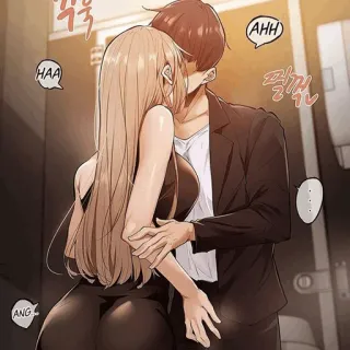 🌒 AHH HAA ANG woman, man, hug, kiss telegram sticker