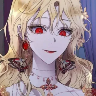 ♦️ donna, anime, capelli biondi, occhi rossi, ritratto telegram sticker