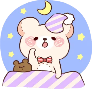 😴 Bär, schlafend, süß, Cartoon, Nacht, Mond, Sterne, schläfrig telegram sticker