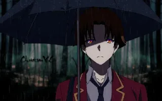 😐 Anime, Regen, Regenschirm, Ernst, Classroom of the Elite telegram sticker