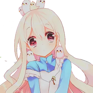 😶 anime girl, birds, cute, kawaii, chibi, illustration, cartoon telegram sticker