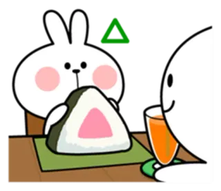 🍙 토끼, 오니기리, 음식, 귀여운, 테이블 telegram sticker