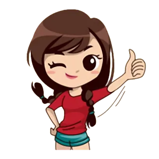 👍 chica, dibujos animados, guiño, pulgares arriba, alegre, positivo whatsapp sticker