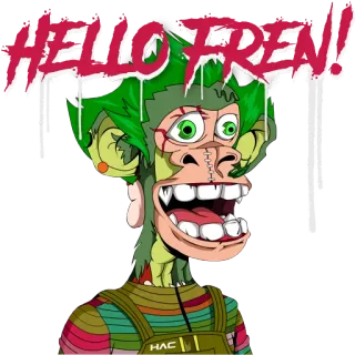 👋 HELLO FREN! mono, dibujo animado, gracioso, sticker, personaje, hola, amigo whatsapp sticker