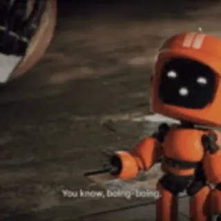 🤪 K-VRC Love, Death & Robots You know, being- being. robot, naranja, dibujos animados, ciencia ficción, animación, Love Death & Robots whatsapp sticker