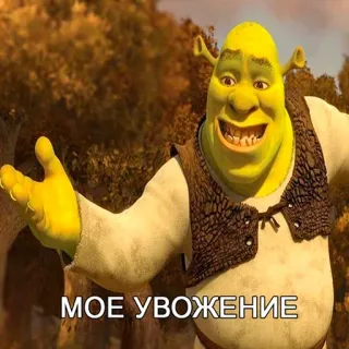 🥷 Shrek МОЕ УВАЖЕНИЕ 鬼, 漫画, 映画, 尊敬, 挨拶 telegram sticker