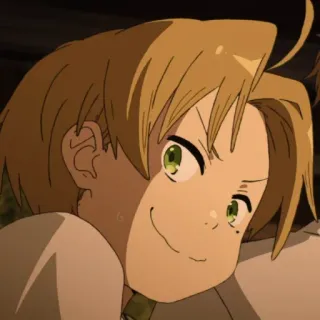 😓 Anime, Nhân vật, Tóc vàng, Mắt xanh lá cây, Nụ cười telegram sticker