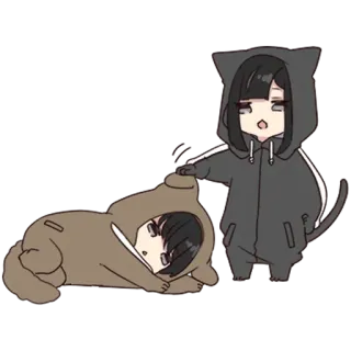 🏹 อนิเมะ, การ์ตูน, น่ารัก, แมว, เสื้อฮู้ด, ง่วง telegram sticker