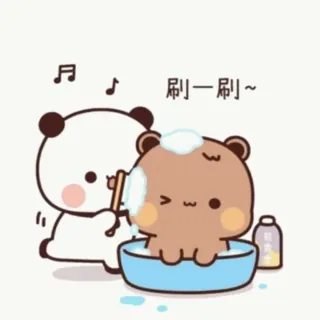 🛀 刷一刷~ mignon, ours, bain, dessin animé, kawaii, animé telegram sticker