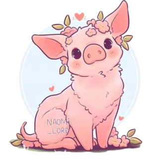 🐷 NAOMI _LORD pig, cute, animal, kawaii, pink, flowers, illustration telegram sticker