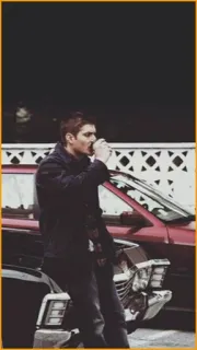 🎈 Dean Winchester Supernatural supernatural, dean winchester, drinking, man, car telegram sticker