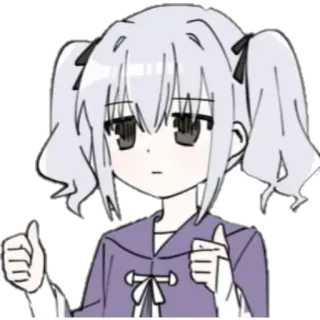 👍 Anime, Dziewczyna, Kciuk w górę, Słodkie, Kucyki, Siwe włosy whatsapp sticker