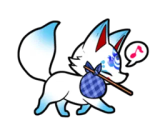 ☺️ raposa, animal, bolsa, desenho animado, fofo, andando, música, fantasia whatsapp sticker