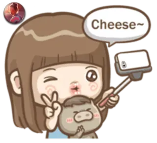 😊 Cheese~ dễ thương, selfie, phô mai, nháy mắt, biểu tượng hòa bình, hoạt hình, kawaii telegram sticker