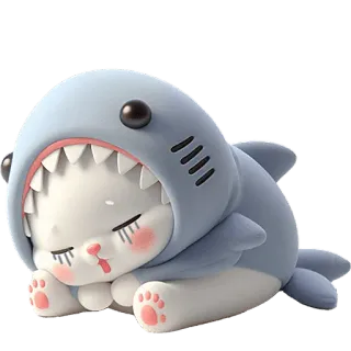 🫠 gato, tiburón, animal, lindo, kawaii, dormilón, disfraz whatsapp sticker