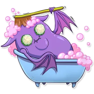 😀 蝙蝠, 沐浴, 黄瓜, 放松, 卡通, 可爱, 泡泡 telegram sticker