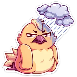 ☔️ pássaro, nuvem de tempestade, chuva, triste, infeliz, fofo, pintinho, desenho animado telegram sticker
