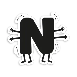 🙁 N letter, alphabet, cartoon, dancing, black, white telegram sticker