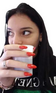 😒 woman, drinking, beverage, nails, red nails, indoors telegram sticker