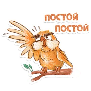 😮 постой постой gufo, uccello, animale, cartone animato, aspetta, russo telegram sticker