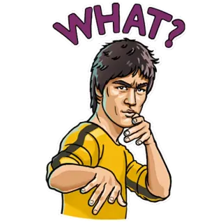 😲 Bruce Lee WHAT? Bruce Lee, arts martiaux, question, quoi whatsapp sticker