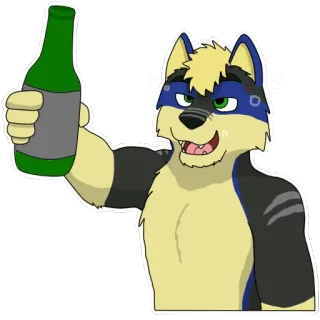 🍾 Furry, Lobo, Álcool, Celebração, Festa, Garrafa, Desenho animado telegram sticker