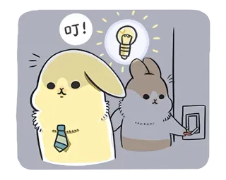 💡 叮! kelinci, kartun, bola lampu, sakelar, lucu, binatang whatsapp sticker