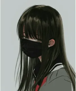 🎡 fille anime, cheveux noirs, masque, fille, cheveux longs, dessin animé, portrait telegram sticker